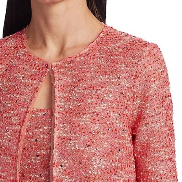 $1995 st John collection beaded confetti tweed long jacket women size 8